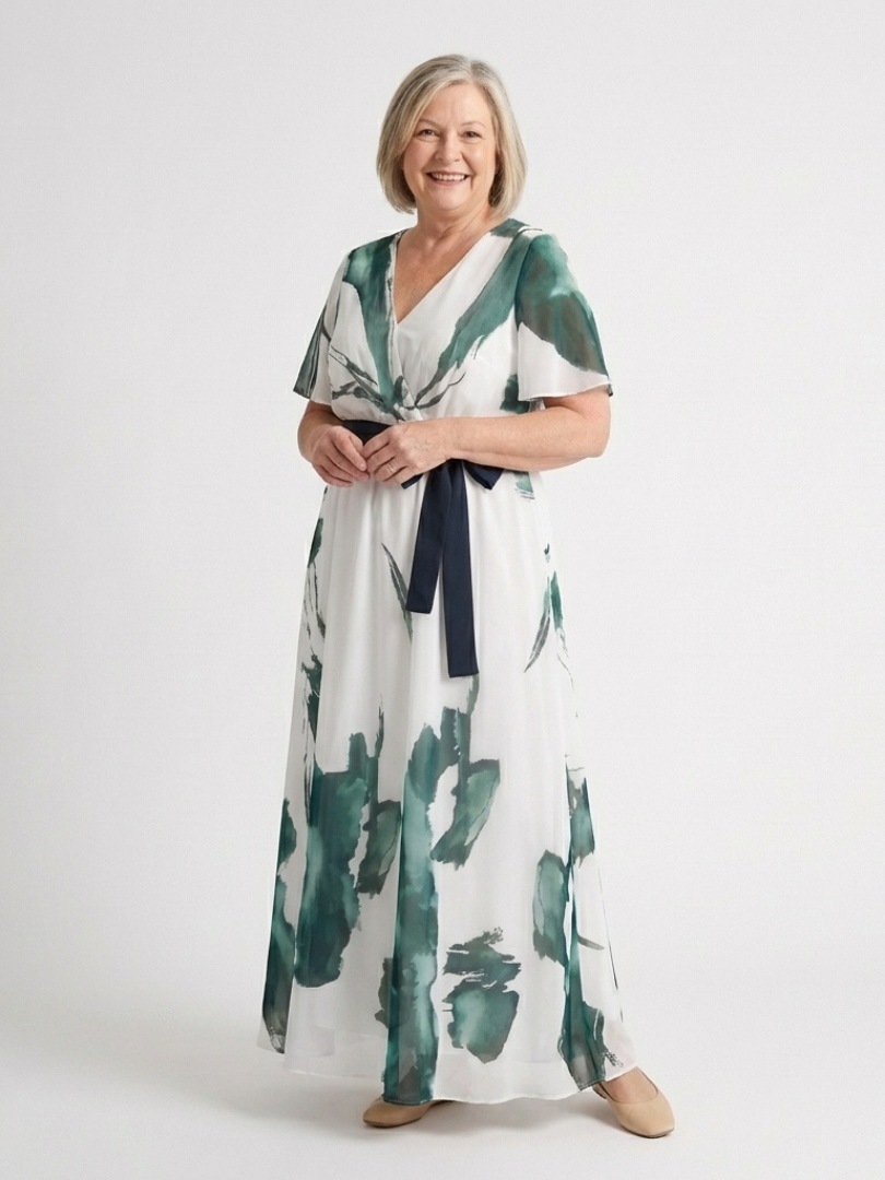 Nevna | Flutter Sleeve Belted Maxi Dress