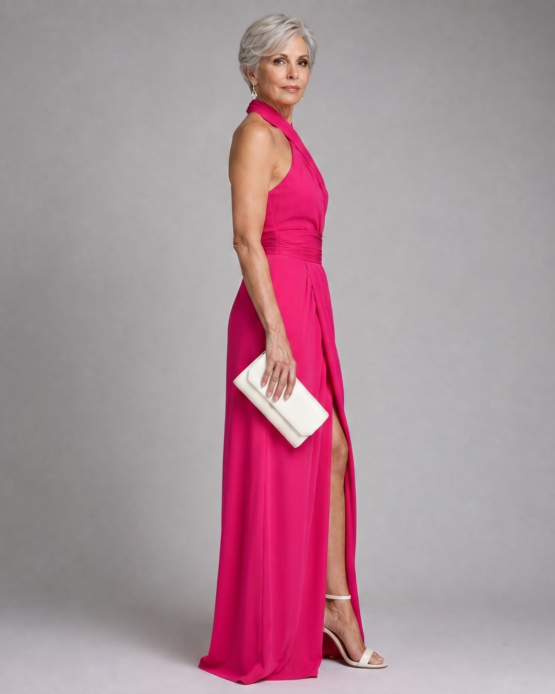 Temlette | Cross Halter Draped Side Slit Midi Dress