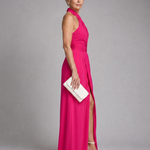 Temlette | Cross Halter Draped Side Slit Midi Dress