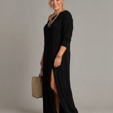 Mildra | One Shoulder Side Slit Flowing Midi Dress