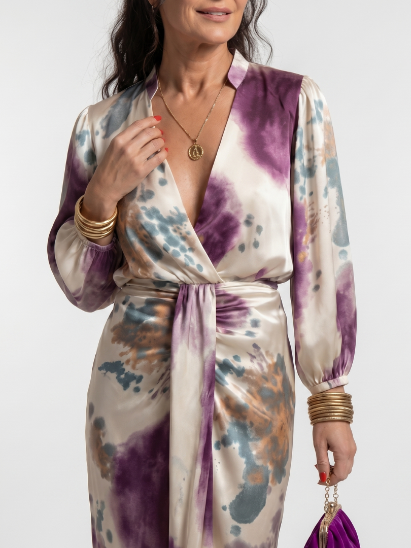Miravia | Cross Wrap Tie Waist Printed Midi Dress