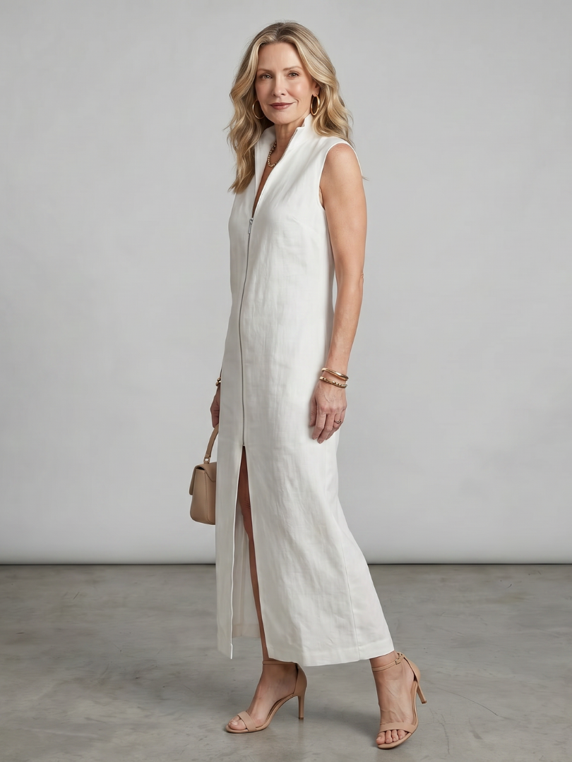 Norrin | High Collar Front Slit Midi Dress