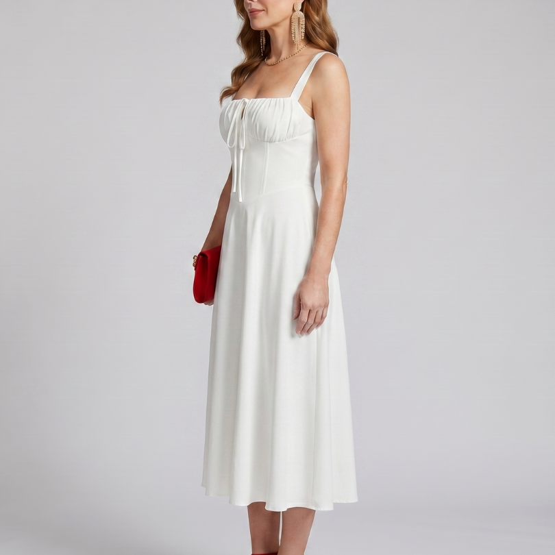 Kalwynne | Spaghetti Strap Ruched Bodice Midi Dress