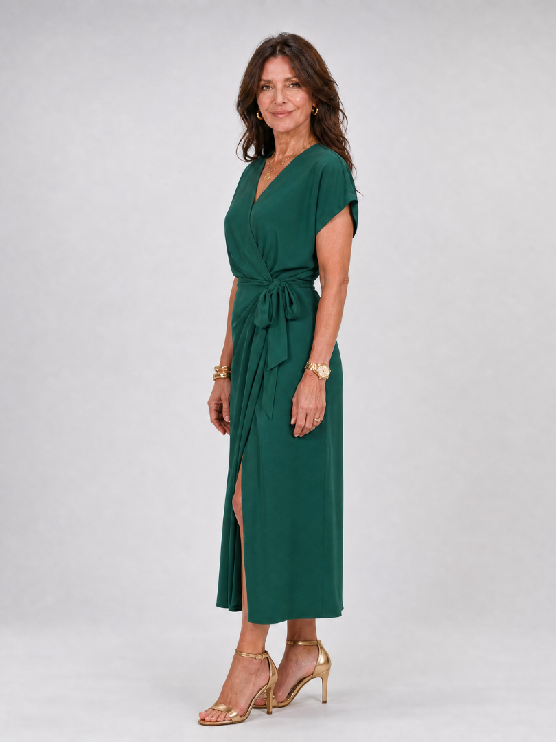 Romilia | Short Sleeve Wrap Tie Midi Dress