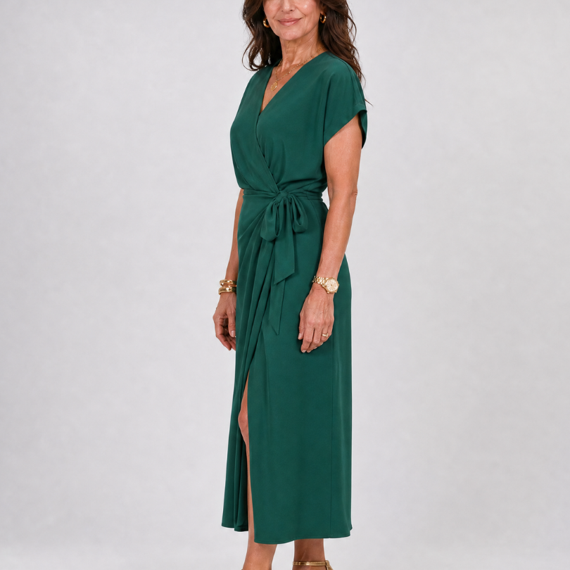 Romilia | Short Sleeve Wrap Tie Midi Dress