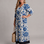Sabina | Blue Porcelain Floral Pocket Detail Midi Dress