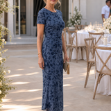 Celwen | Short Sleeve Crew Neck Midi Dress