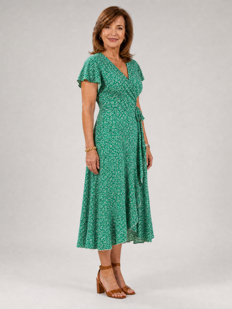 Vallette | Floral Wrap Ruffle Midi Dress