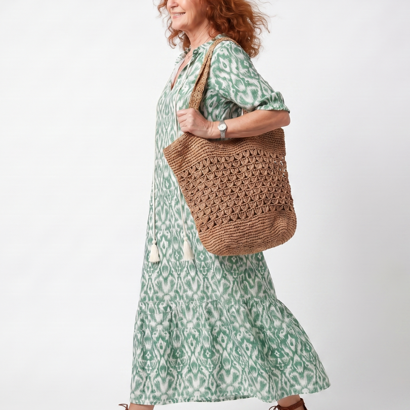 Marna | Pattern V Neck Tassel Midi Dress