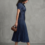 Mirna | Pleated Waistline Stripe Midi Dress