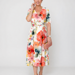 Linnlyn | Floral Print Short Sleeve V Neck Midi Dress