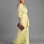 Lunlette | Belted Collared Flowing Long Sleeve Midi Dress