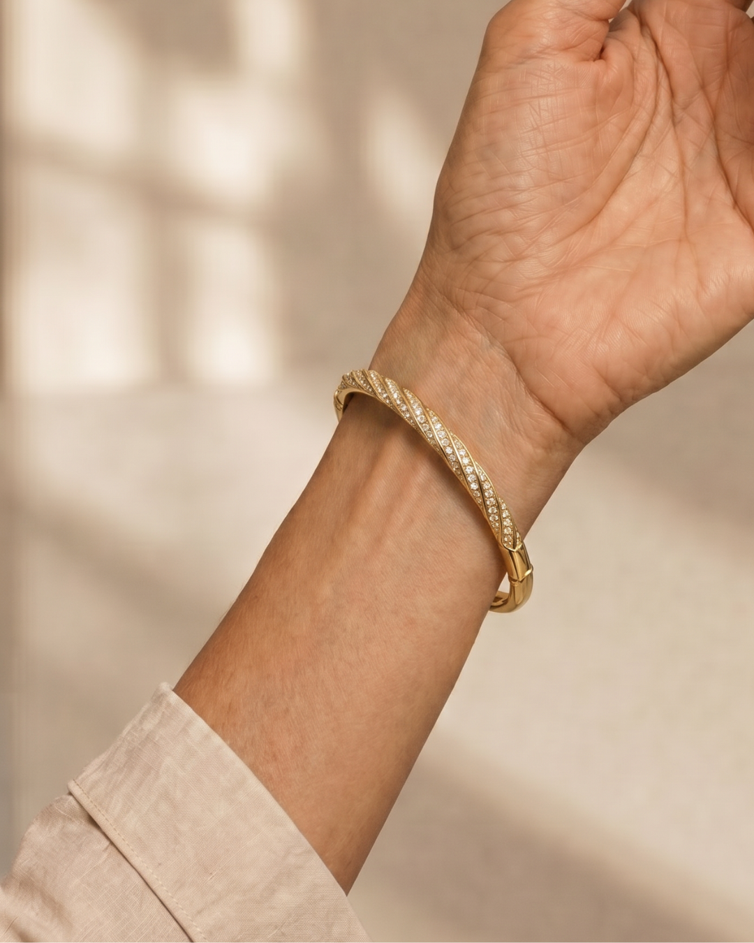 Vidarina | Twisted Crystal Inlay Slim Bangle
