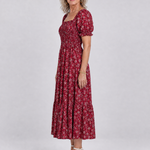 Serrina | Floral Smocked Square Neck Midi Dress