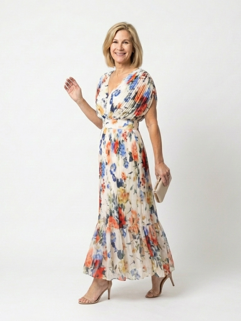 Elondra | Short Sleeve Pleated Floral Midi Dress