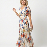 Elondra | Short Sleeve Pleated Floral Midi Dress