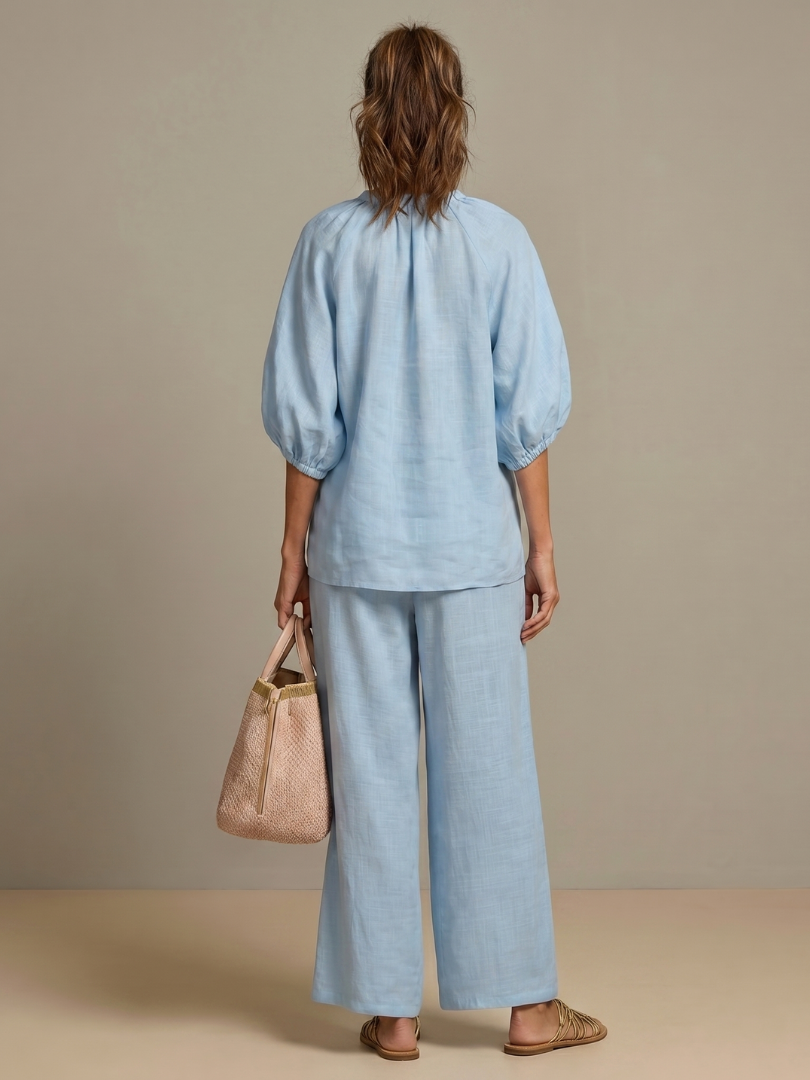 Halrin | Zip Front Blouson Top Wide Leg Set