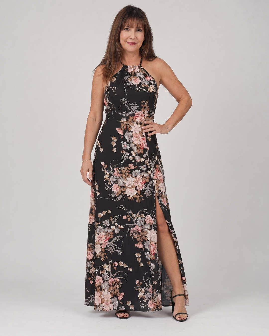 Saffwyn | Floral Halter Neck Side Slit Midi Dress