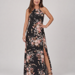 Saffwyn | Floral Halter Neck Side Slit Midi Dress