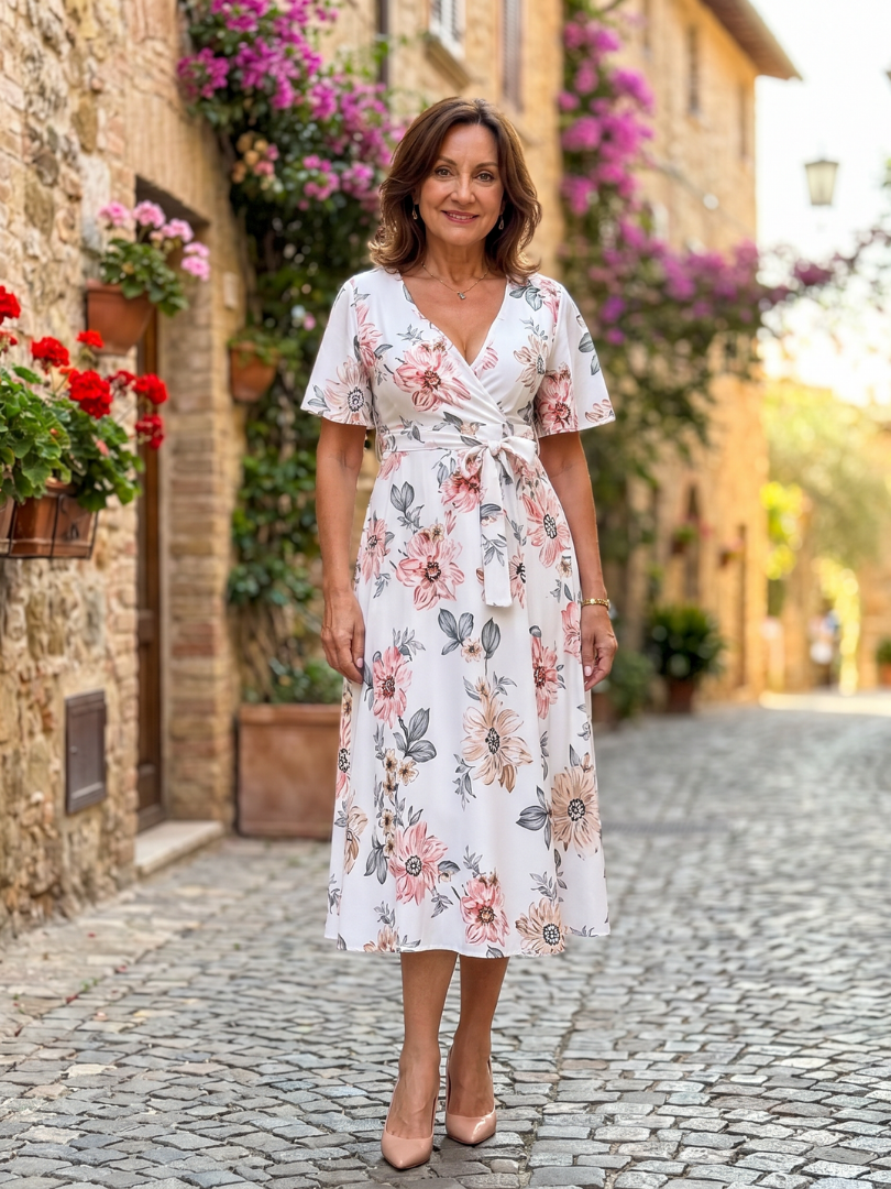 Talvia | Floral Wrap Tie Midi Dress