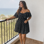 Lilana | Cold Shoulder Ruffle Overlay Knee Length Dress
