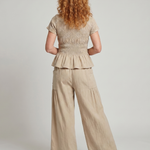 Selthea | Peplum Detail Smocked Top And Wide Leg Pants Set