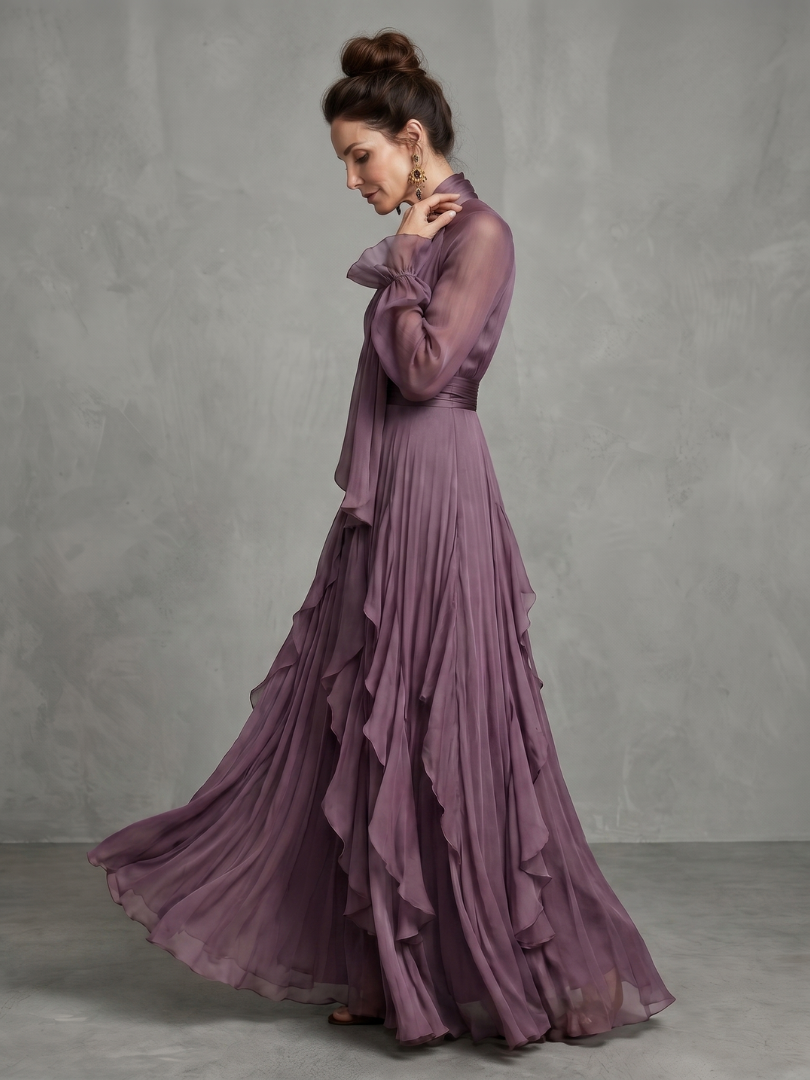 Sermae | Tie Neck Ruffle Tiered Maxi Dress