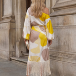 Briwynne | Abstract Print Fringe Hem Midi Dress