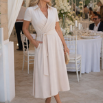 Kalndra | Short Sleeve Collared Wrap Waist Midi Dress