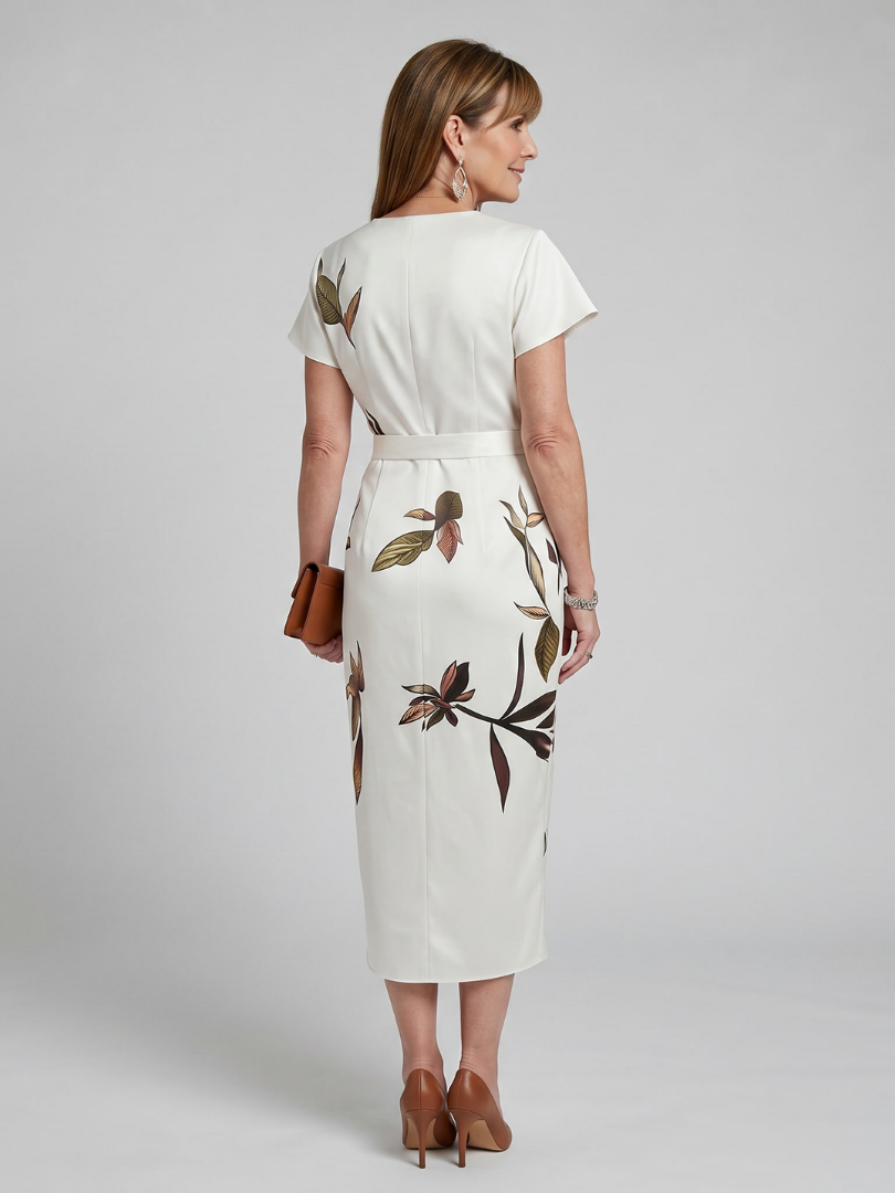 Tovalora | Flutter Sleeve Wrap Botanical Print Midi Dress