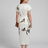 Tovalora | Flutter Sleeve Wrap Botanical Print Midi Dress
