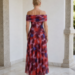 Sennia | Off Shoulder Watercolor Print Flowing Midi Dress