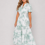Fiobeth | Printed Short Sleeve Tiered Midi Dress