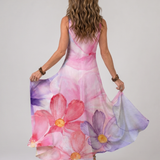 Orlasette | Watercolor Flower Sleeveless Flowing Midi Dress