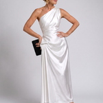 Celna | One Shoulder Draped Satin Midi Dress