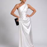 Celna | One Shoulder Draped Satin Midi Dress