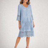 Kalnia | Embroidered Lace Trim Shift Midi Dress