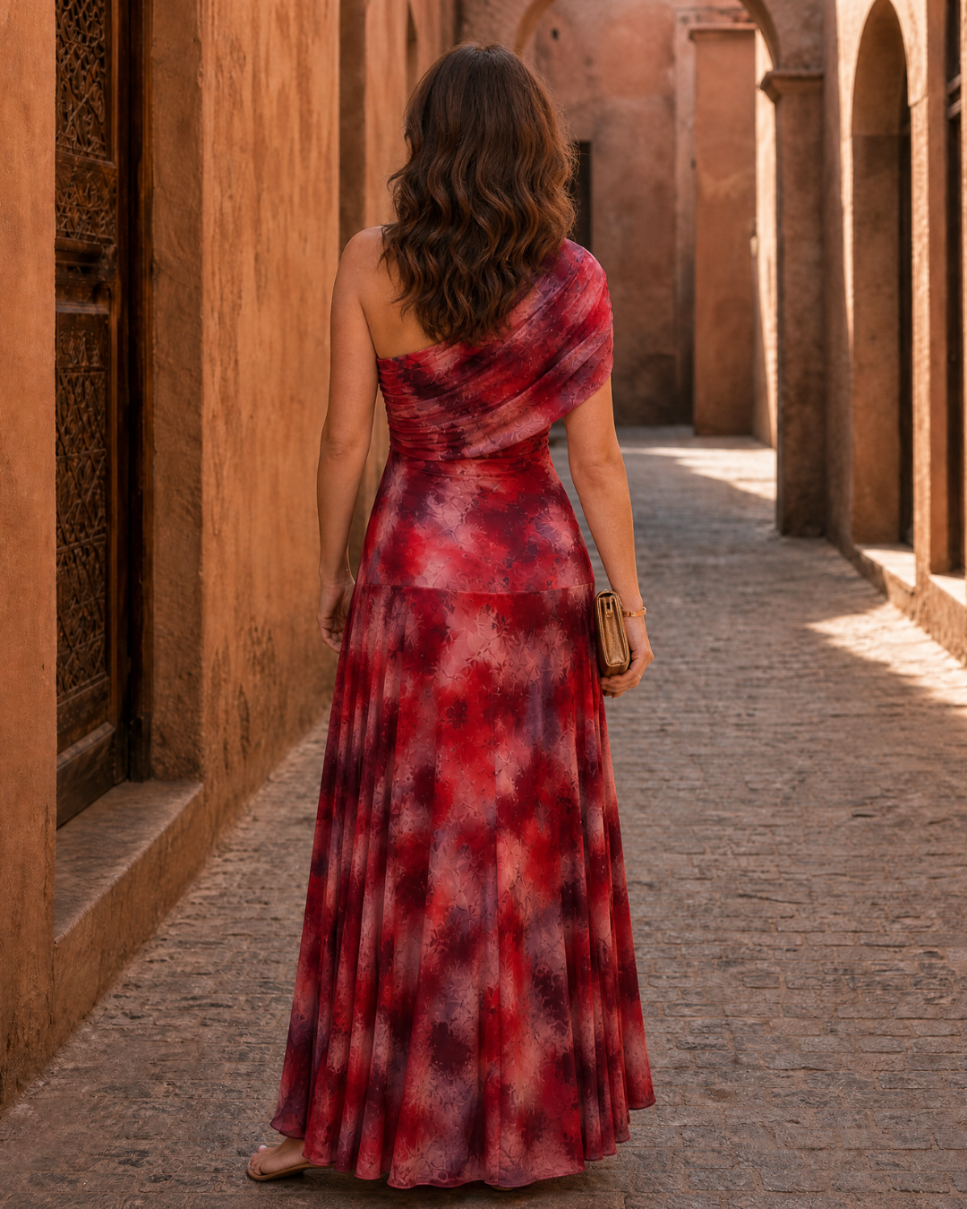 Halsia | One Shoulder Watercolor Print Flowing Maxi Dress