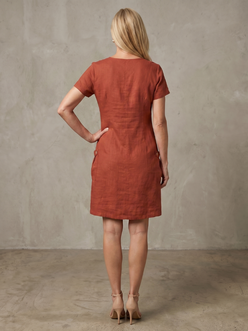 Callabelle | Zip Neck Pocket Detail Knee Length Dress
