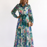 Camndra | Long Sleeve Printed Belted Maxi Dress