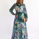 Camndra | Long Sleeve Printed Belted Maxi Dress