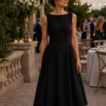 Rosmarie | Sleeveless Crew Neck Fitted Bodice Midi Dress