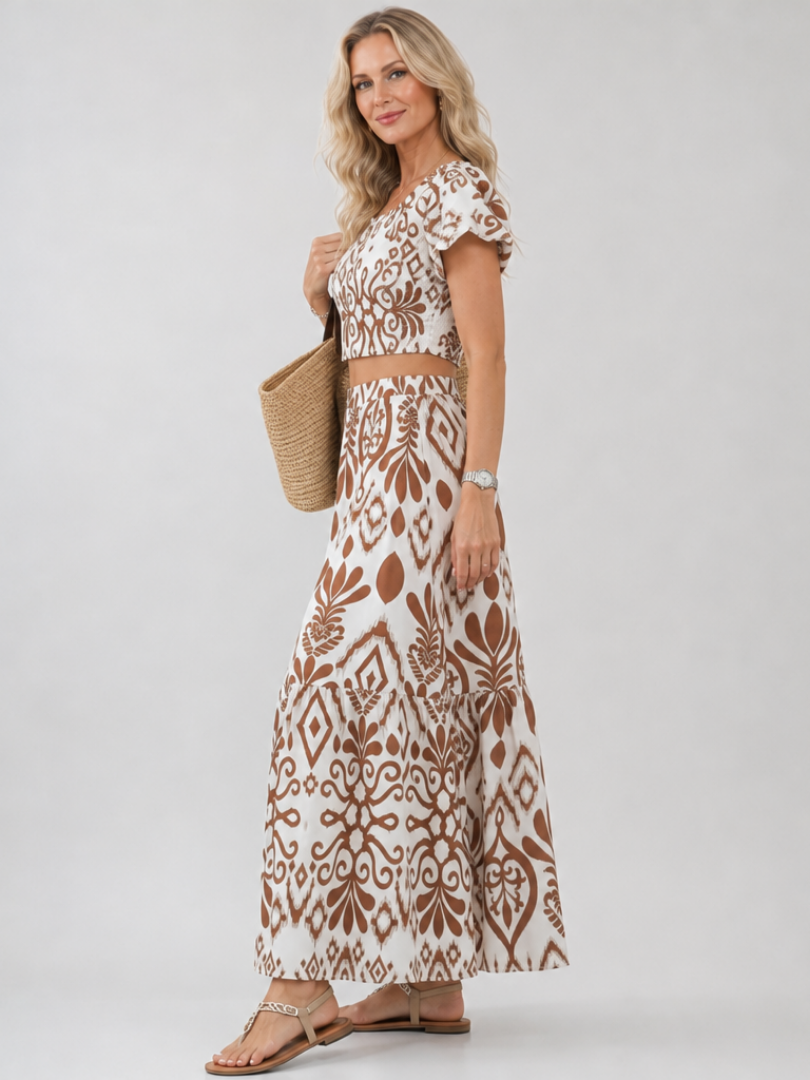Hilalora | Short Flutter Sleeve Flared Skirt Midi Dress