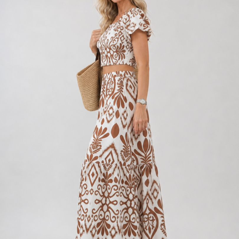 Hilalora | Short Flutter Sleeve Flared Skirt Midi Dress