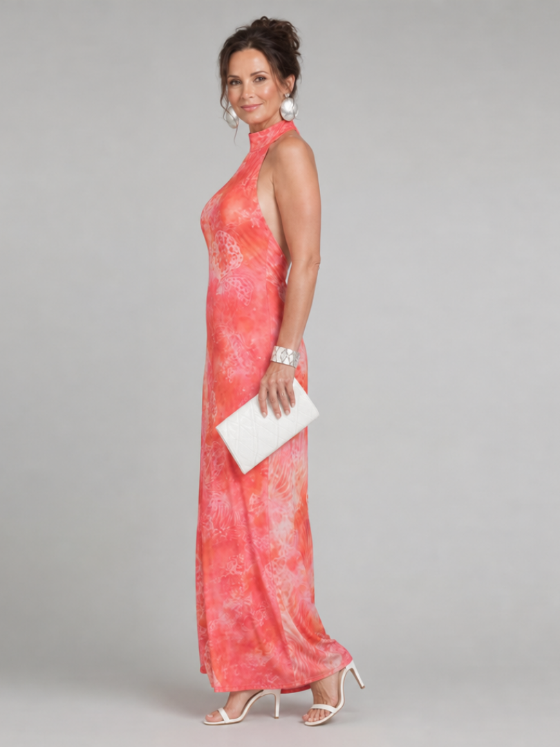 Odasette | Halter Neck Printed Pattern Maxi Dress