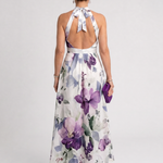 Teslia | Soft Bloom Halter Neck Flowing Midi Dress