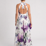 Teslia | Soft Bloom Halter Neck Flowing Midi Dress