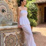 Romyina | Strapless Smocked Top And Wide Leg Pants Set