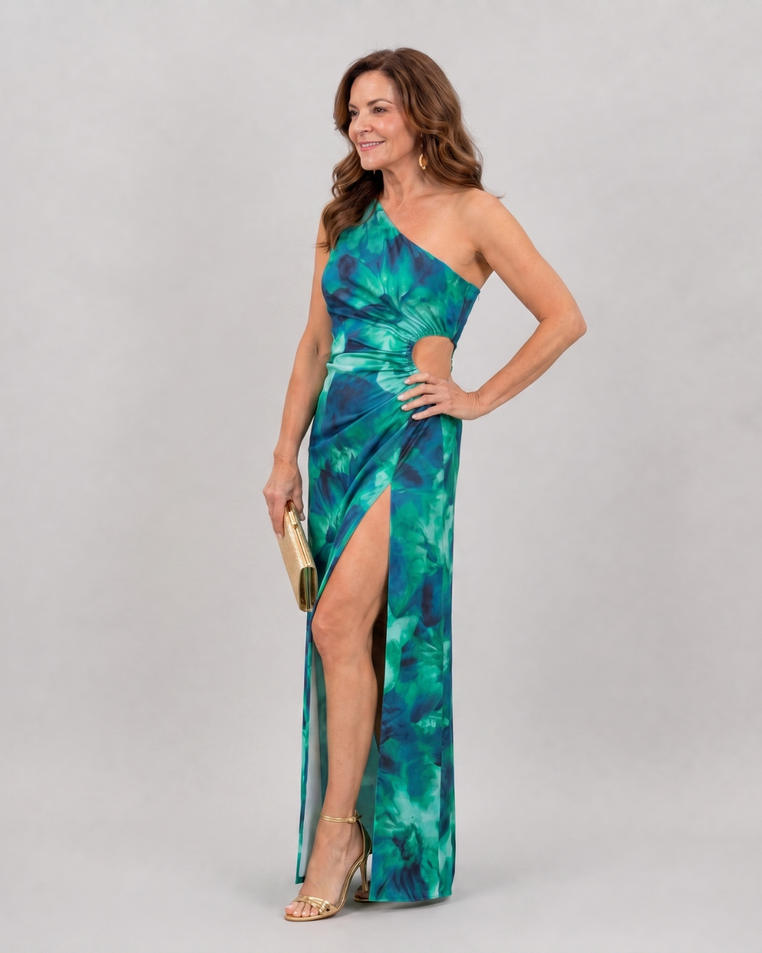 Isara | Tropical One Shoulder Side Slit Midi Dress