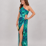 Isara | Tropical One Shoulder Side Slit Midi Dress